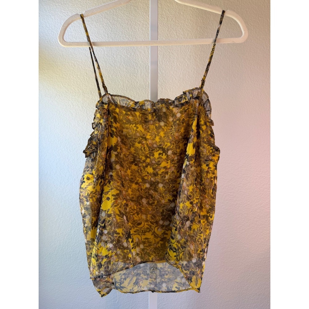 Sunday in Brooklyn Anthropologie Yellow Floral Ruffle Cami Tank Top Medium - Picture 6 of 8